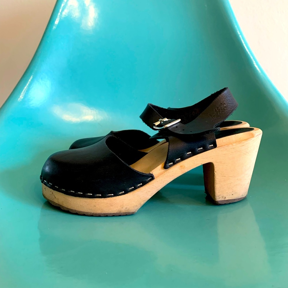 Black leather clogs by Lotta of Stockholm